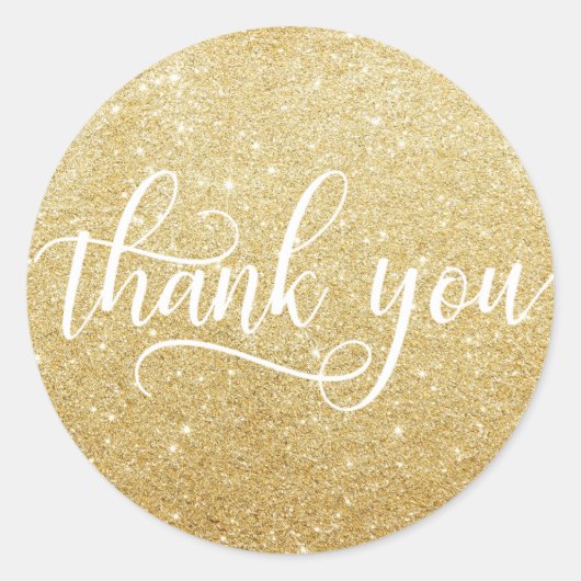 Classy Wit Goud Faux Glitter Script Dank u Ronde Sticker (Voorkant)