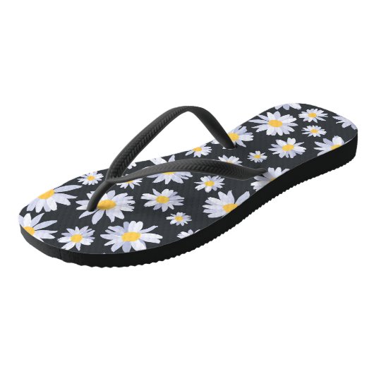 Classy Witte Daisy Bloemen Botanisch Teenslippers (Schuin)