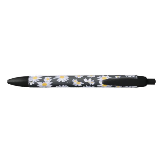 Classy Witte Daisy Bloemen Botanisch Zwarte Inkt Pen (Achterkant)