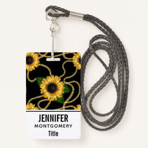 Classy Yellow Sunflower Stijlvol patroon op zwart Badge