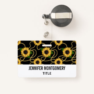Classy Yellow Sunflower Stijlvol patroon op zwart Badge