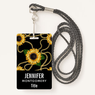 Classy Yellow Sunflower Stijlvol patroon op zwart Badge