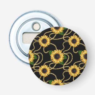 Classy Yellow Sunflower Stijlvol patroon op zwart Button Flesopener