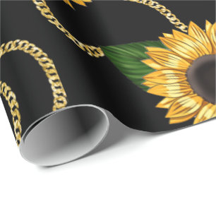 Classy Yellow Sunflower Stijlvol patroon op zwart Cadeaupapier