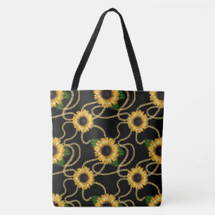 Classy Yellow Sunflower Stijlvol patroon op zwart Draagtas