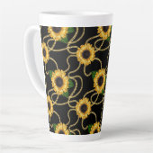 Classy Yellow Sunflower Stijlvol patroon op zwart Latte Mok (Linkerhoek)