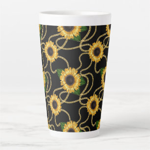 Classy Yellow Sunflower Stijlvol patroon op zwart Latte Mok