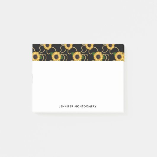 Classy Yellow Sunflower Stijlvol patroon op zwart Post-it® Notes (Voorkant)