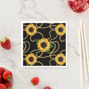 Classy Yellow Sunflower Stijlvol patroon op zwart Servet