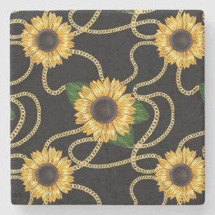 Classy Yellow Sunflower Stijlvol patroon op zwart Stenen Onderzetter