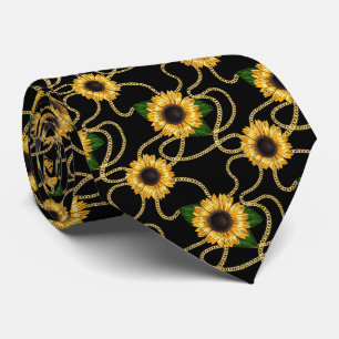 Classy Yellow Sunflower Stijlvol patroon op zwart Stropdas