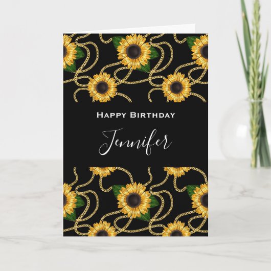 Classy Yellow Sunflower Stylish Pattern Birthday Kaart (Voorkant)