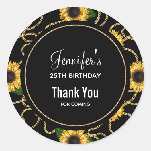 Classy Yellow Sunflower Stylish Pattern Birthday Ronde Sticker (Voorkant)