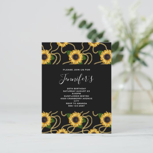 Classy Yellow Sunflower Stylish Pattern Birthday Uitnodiging Briefkaart (Staand voorkant)