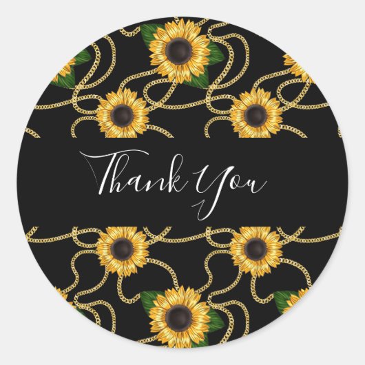Classy Yellow Sunflower Stylish Pattern Hartelijk  Ronde Sticker (Voorkant)