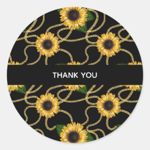 Classy Yellow Sunflower Stylish Pattern Hartelijk Ronde Sticker