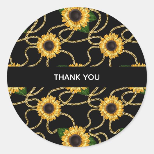 Classy Yellow Sunflower Stylish Pattern Hartelijk  Ronde Sticker (Voorkant)