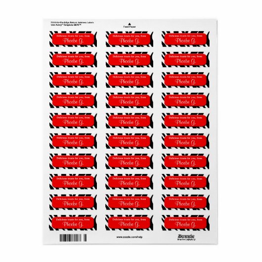 Classy Zebra Print Rode keuken baklabels Etiket (Full Sheet)