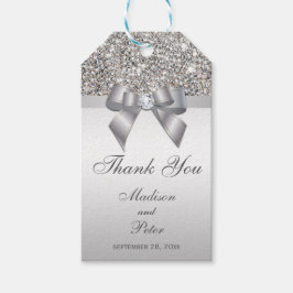 Classy zilveren pailletten strik dank u cadeaulabel