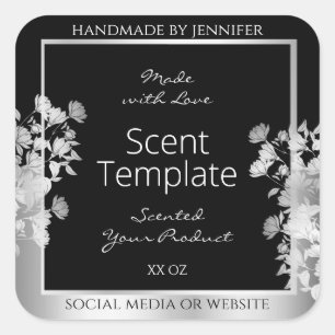 Classy Zwart Bloemen Product Verpakking Label Zilv