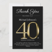 Classy Zwart en Goud 40e Verjaardag Dank u Kaart (Voorkant)
