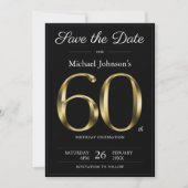 Classy Zwart en Goud 60e Verjaardagsfeestje Save The Date (Voorkant)