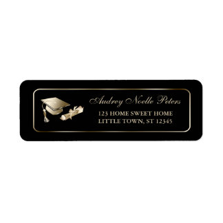Classy Zwart en Goud Afstuderen Adresetiketten Etiket