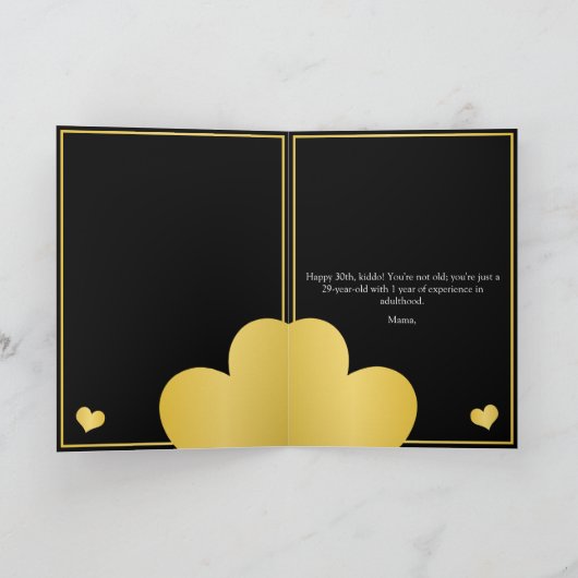 Classy Zwart en Gouden Hart Zoon 30e Verjaardag Kaart (Binnen)