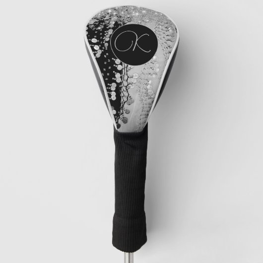 Classy zwart en zilver zigeuner sjaal Monogram Golfheadcover (Voorkant)