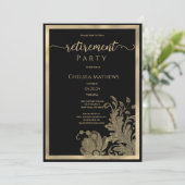 Classy zwart goud glitter floral Pensioen Party Kaart (Staand voorkant)
