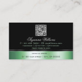 Classy zwart groen gebogen decor lijnen en QR-code Visitekaartje (Achterkant)