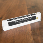 Classy zwart & marmer notaris openbare gouden pen naambordje (Zijkant)