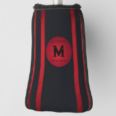 Classy zwart met rode strepen Initiaal monogram Golfheadcover (Draai 90)