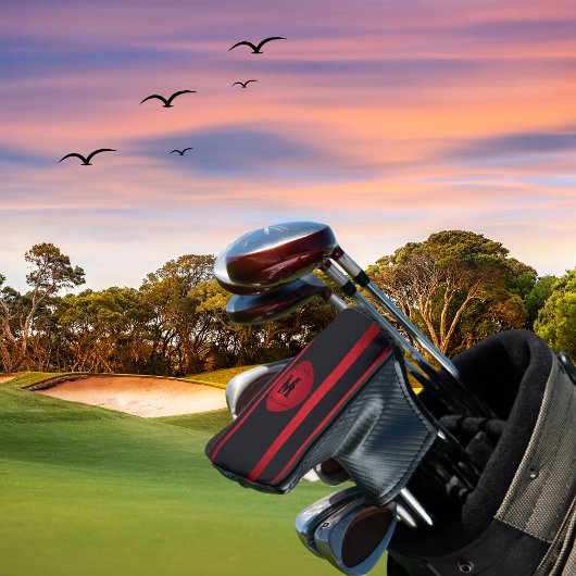 Classy zwart met rode strepen Initiaal monogram Golfheadcover