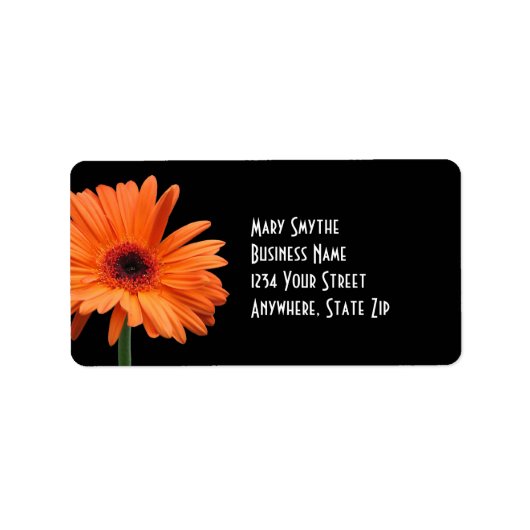 Classy Zwart & Sinaasappel Gerbera Daisy Etiket (Voorkant)