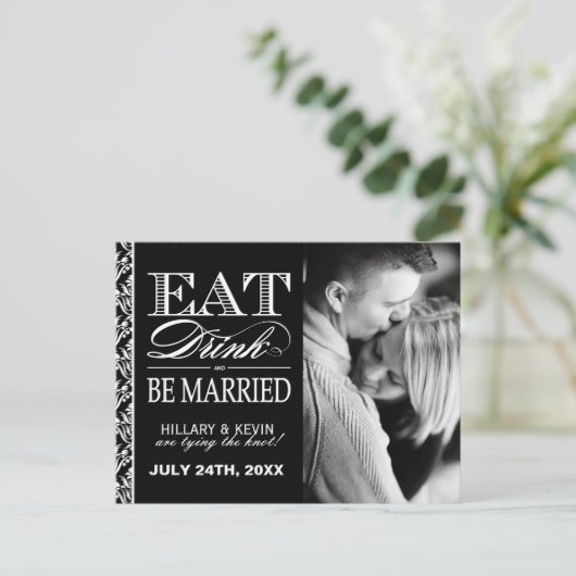 Classy zwart-wit damast Bewaar de datum Aankondigingskaart (Staand voorkant)