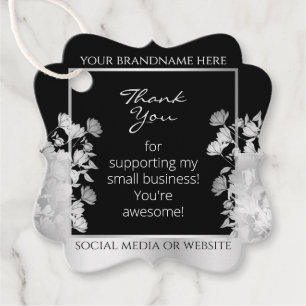 Classy Zwart-wit Floral Silver Lijst Product Bedankjes Labels