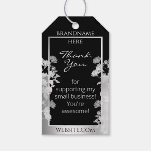 Classy Zwart-wit Floral Silver Lijst Product Cadeaulabel