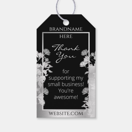 Classy Zwart-wit Floral Silver Lijst Product Cadeaulabel (Voorkant)