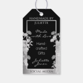 Classy Zwart-wit Floral Silver Lijst Product Cadeaulabel (Achterkant)