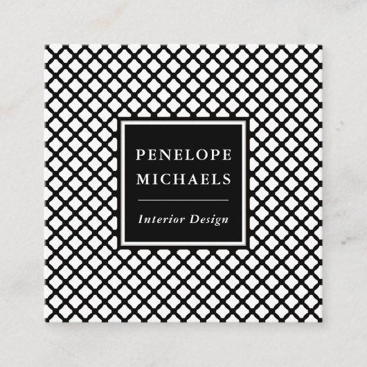Classy zwart-wit geometrisch vierkante visitekaartje (Voorkant)