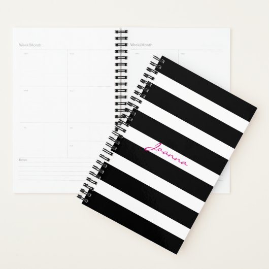 Classy zwart-wit geometrische strepen planner (Display)