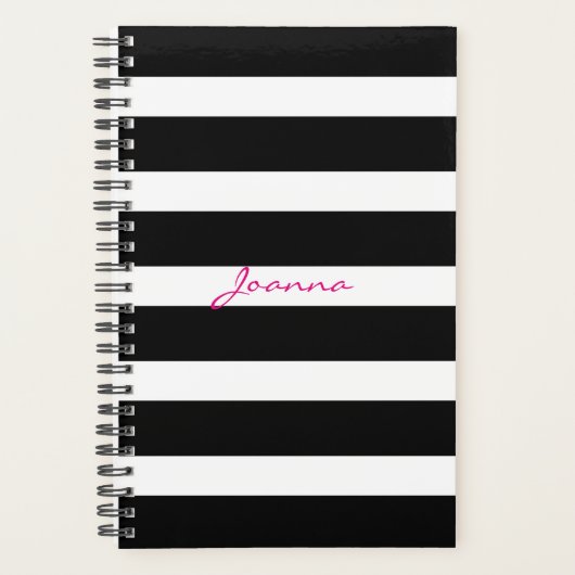 Classy zwart-wit geometrische strepen planner (Voorkant)