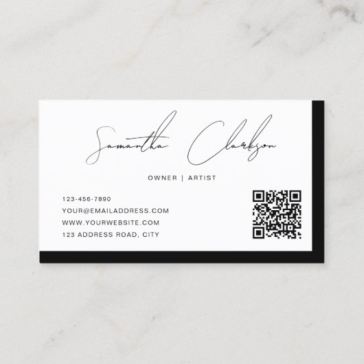 Classy Zwart & Wit Handgeschreven Script QR code Visitekaartje (Achterkant)