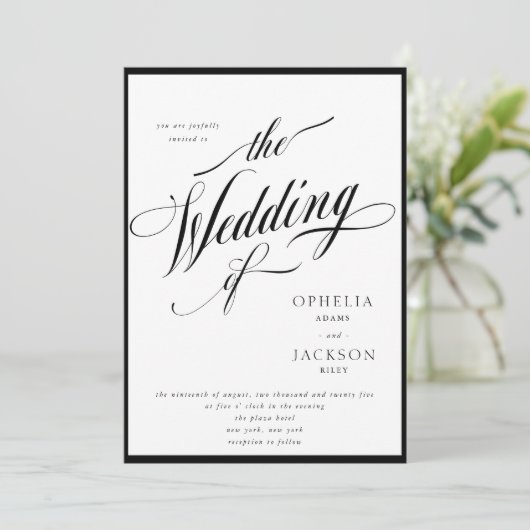 Classy zwart-wit huwelijksuitnodiging kaart (Staand voorkant)