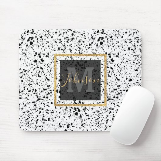 Classy Zwart Wit Marmer Terrazzo Muismat (Met muis)
