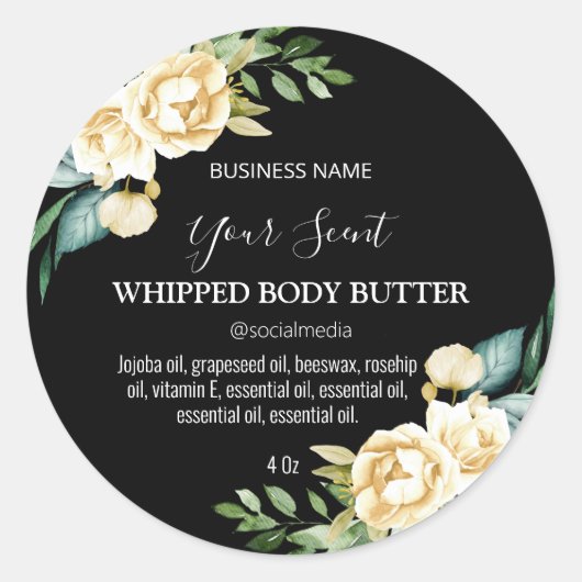 Classy Zwart Wit Roos Body Butter Labels (Voorkant)