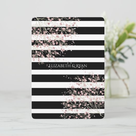 Classy, zwart-witte strepen, Cherry Blossom Kaart (Staand voorkant)