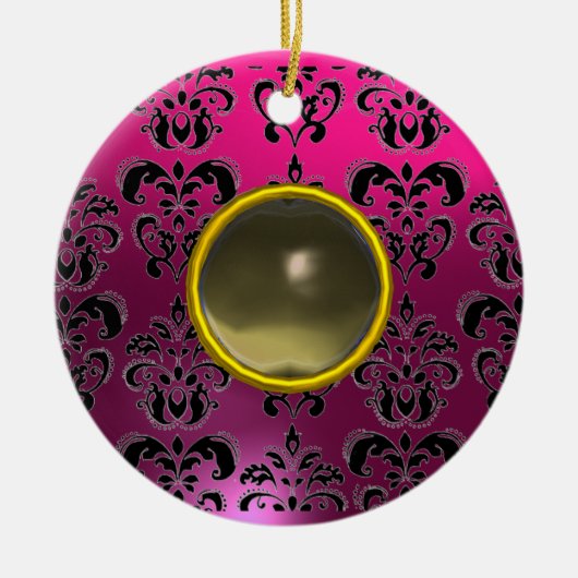 CLASSYBLACK PINK PAARSE FUCHSIA DAMASK GEM KERAMISCH ORNAMENT (Voorkant)