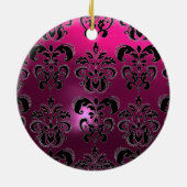 CLASSYBLACK PINK PAARSE FUCHSIA DAMASK GEM KERAMISCH ORNAMENT (Achterkant)